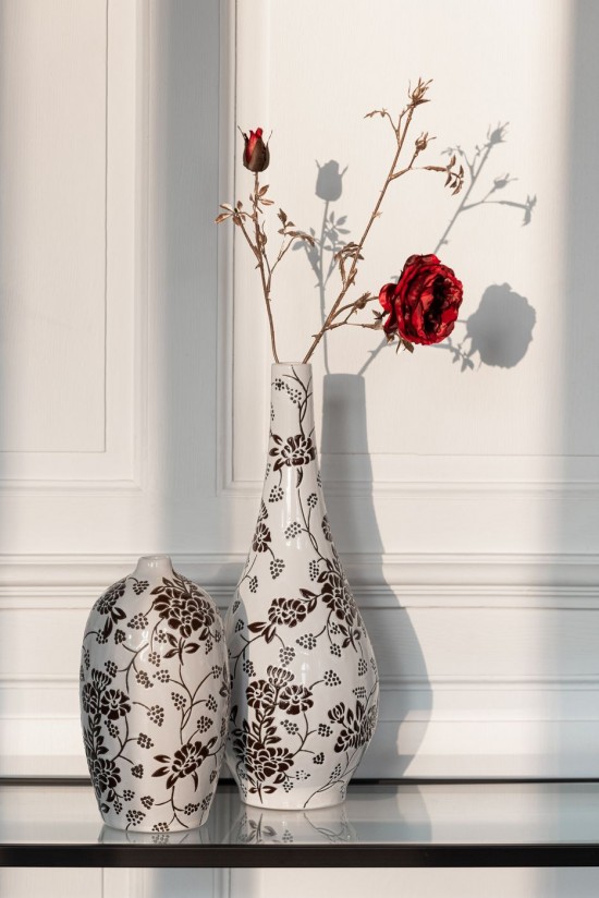 Jline Jarron Zen Oval Porcelana Blanco Negro.