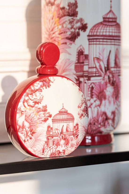 Jline Tarro Moriko Redondo Porcelana Rojo Blanco.