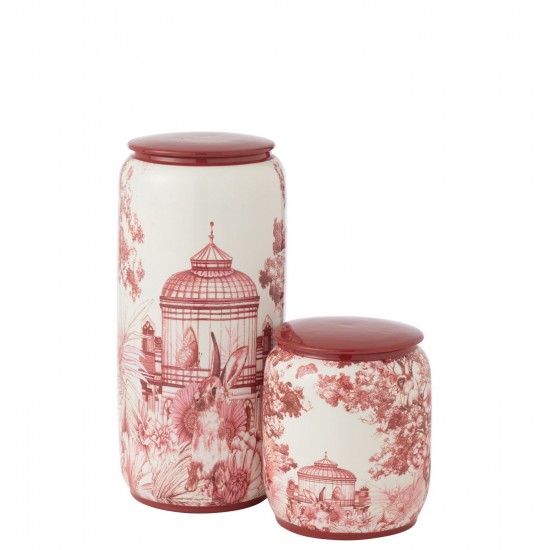 J Line pots potiches avec couvecle Jolipa Pot Moriko Rond Porcelaine Rouge Blanc Large.