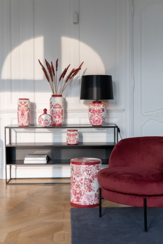 Jline Jarrón Moriko Porcelana Rojo Blanco.