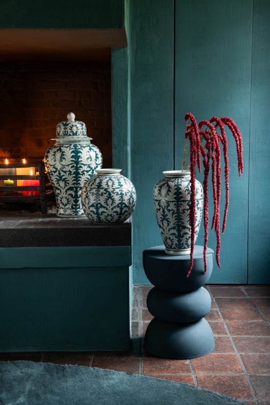 Jline Jarron Victoria Ánfora Porcelana Verde Blanco.