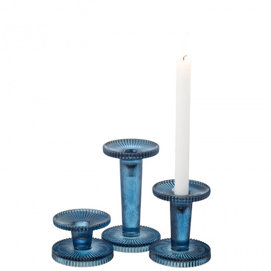 Jline Set Van 3 Kaarshouder Nelly Glas Blauw.