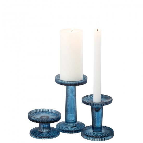 J Line Set Of 3 Candle Holders Nelly Glass Blue candleholders candle holders candlesticks.