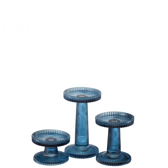 J Line Set Van 3 Kaarshouder Nelly Glas Blauw kaarshouders kaarsenhouders kandelaars JO48501.