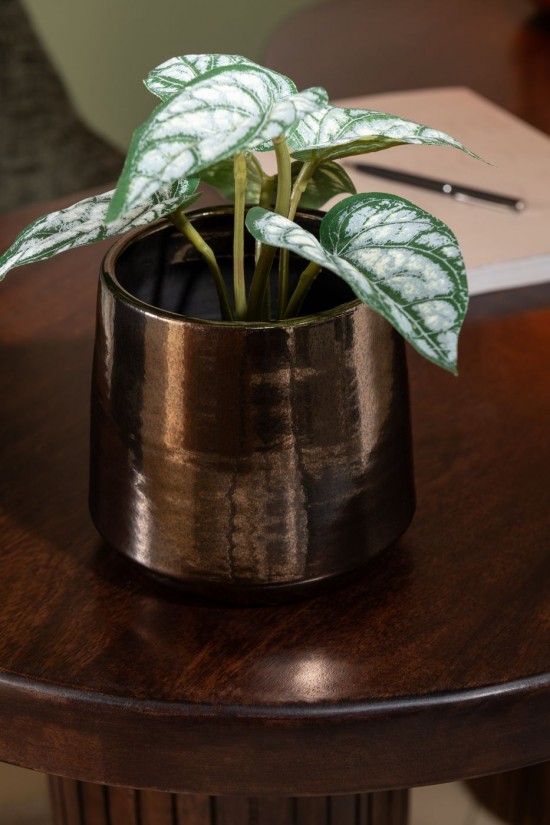 Jline Maceta Redonda Terra Brillante Oro Medium.