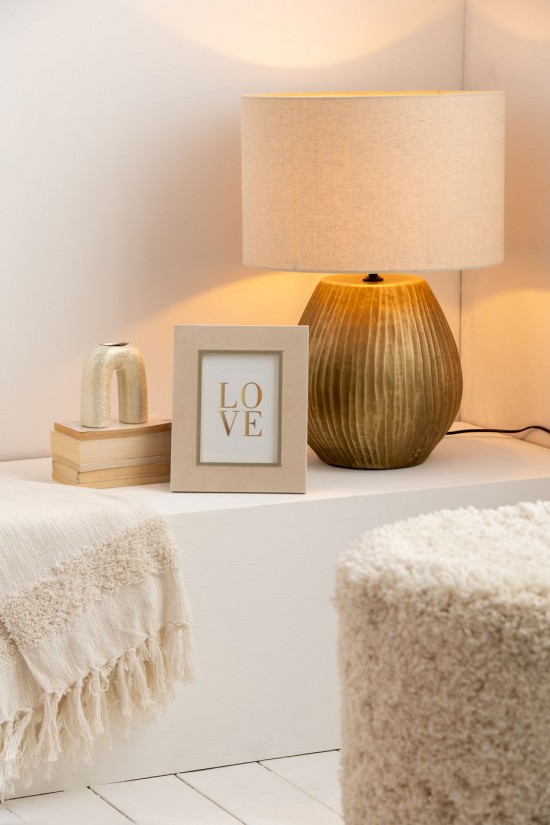 Jline Lampara Pantalla Nebu Redondo Ceramica Oro Small.