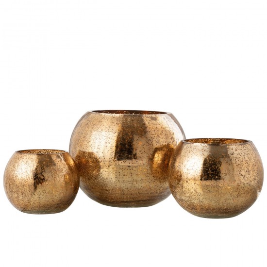 J Line Tealight Holder Ball Craquelure Glass Dark Gold Large tea lights holders.