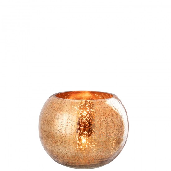 J Line Theelichthouder Bal Craquelé Glas Donkergoud Large T theelichten theelichthouders waxinelichten JO48592.