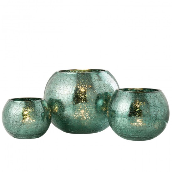 Jline Theelichthouder Bal Craquelé Glas Watergroen Large.
