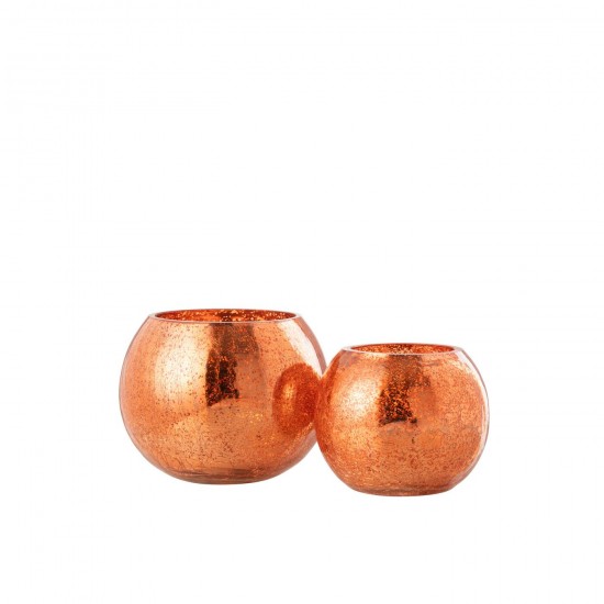 J Line Tealight Holder Ball Craquelure Glass Orange Large tea lights holders.