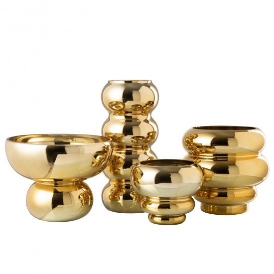 Jline Windlicht Op Voet Afgerond Glas Goud.