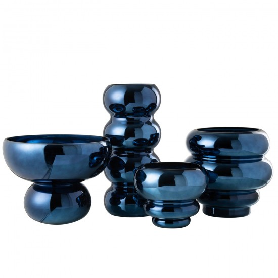 Jline Windlicht Op Voet Afgerond Glas Blauw.