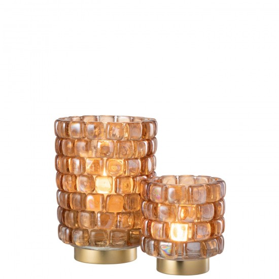 Jline Theelicht Vierkant Mozaiek Glas Cognac Large.