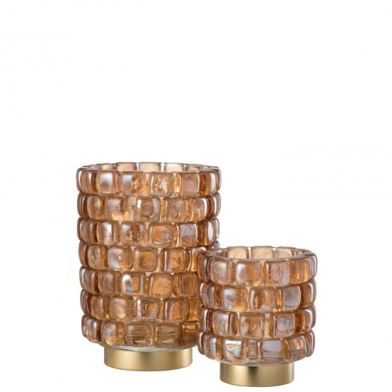J Line Hurricane Square Mosaic Glass Cognac Large tea lights holders.