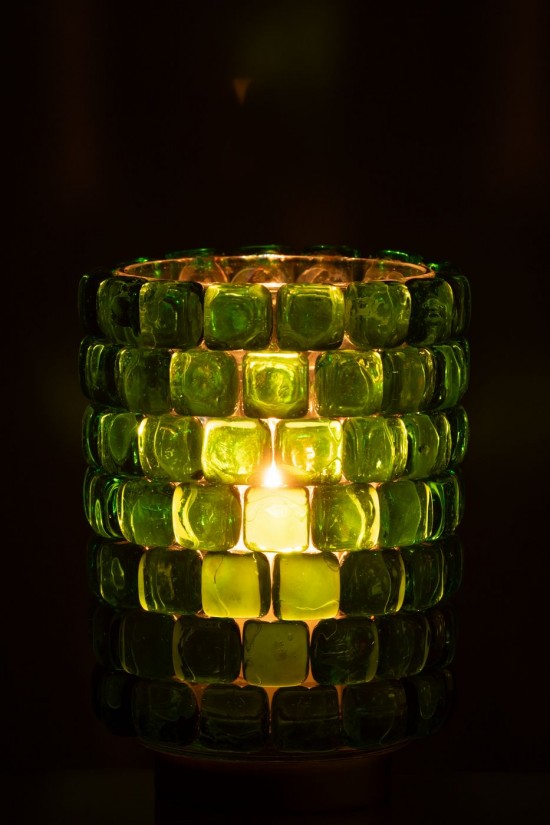 J Line photophores Jolipa Photophore Carre Mosaique Verre Vert Large.