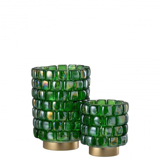 J Line Hurricane Square Mosaic Glass Green Large tea lights holders.