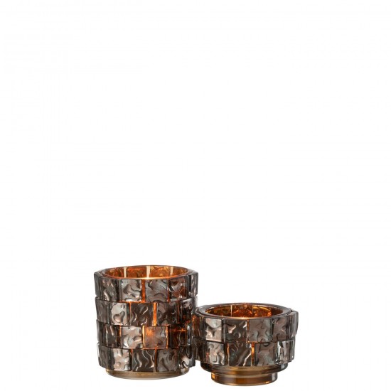 Jline Theelicht Vierkant Mozaiek Glas Bruin Large.