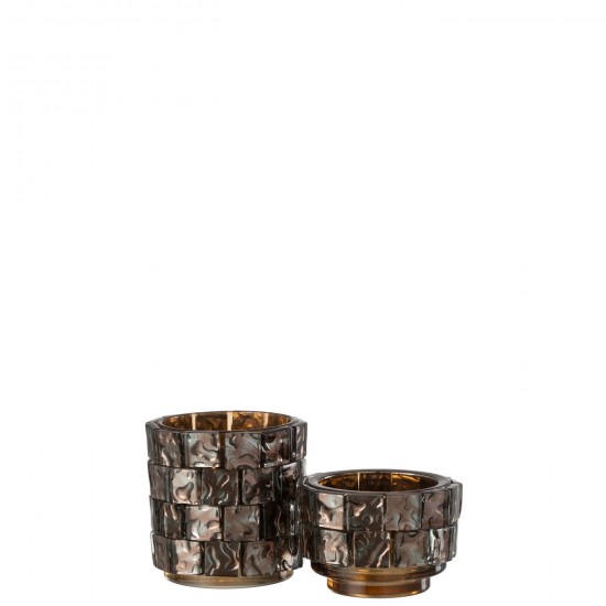 J Line Hurricane Square Mosaic Glass Brown Large tea lights holders.