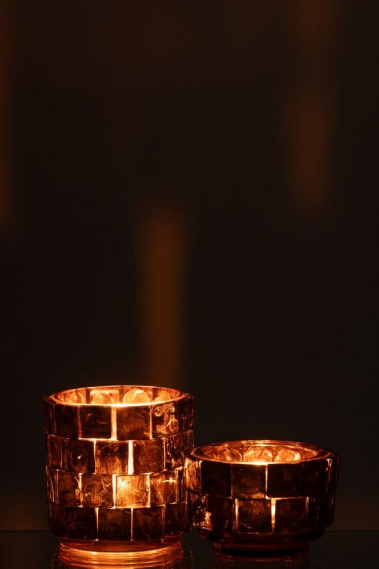 Jline Teelichthalter Quadratisch Mosaik Glas Braun Large t lichthalter teelichtleuchter teelichte.