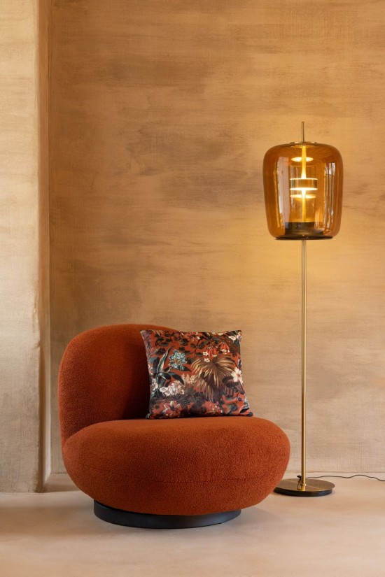 Jline Lámpara De Pie Led Vidrio Marrón.