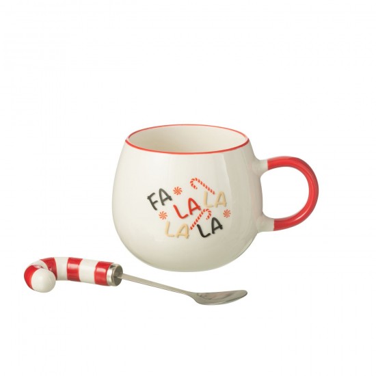 J Line tasses de cafe Jolipa Tasse Cuillere Boite Cadeau Ceramique Rouge.
