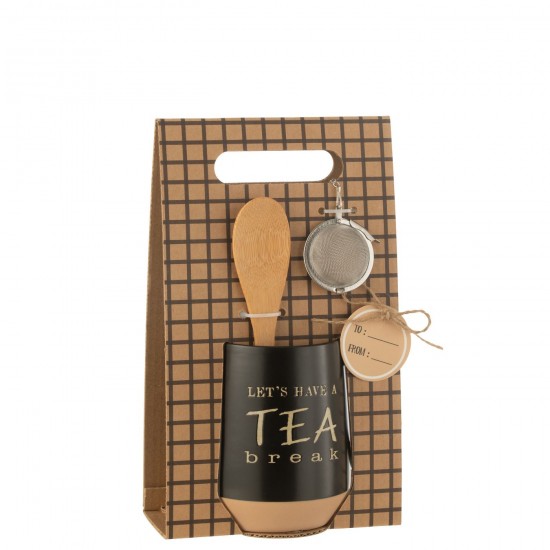 J Line Theetas Lepel Theebal Keramiek Zwart koffietassen koffiekoppen JO48870.