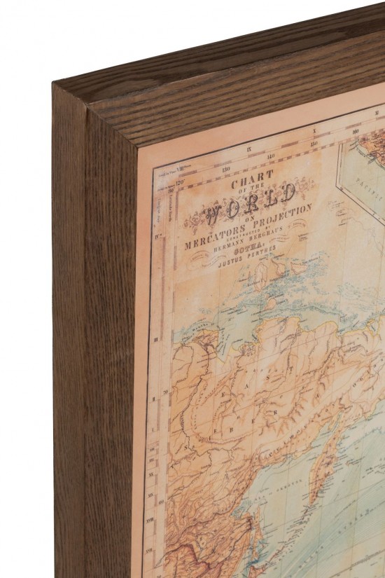 J Line cadres tableaux canevas Jolipa Cadre Led Piles Carte Monde Bois Toile Marron Naturel.