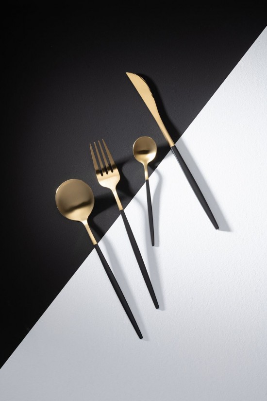 Jline Box Cubiertos A 24 Piezas Acero Inoxidable Mate Oro Negro.