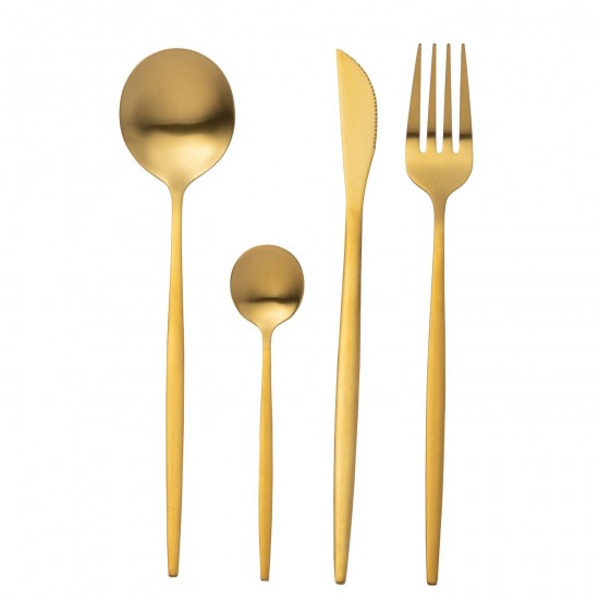 J Line Box Bestek A 24 Stuks Roestvrij Staal Mat Goud eetbestekken JO48997.