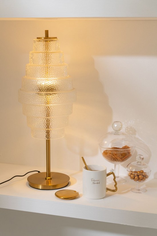 Jline Lámpara Led Oro Metal Vidrio Transparente.