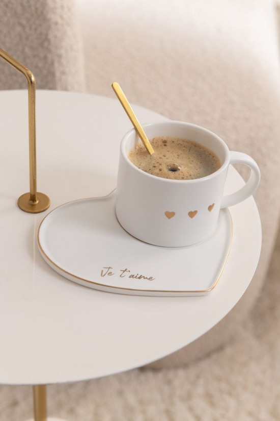 Jline Taza Platillo Cuch 3 Cor Ceramica Blanco Oro.