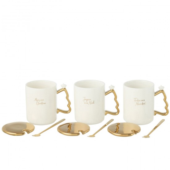 J Line tasses de cafe Jolipa Tasse Xmas Ceramique Blanc Or Assortiment De 3.