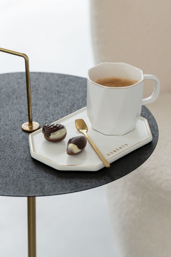 Jline Taza Platillo Cuch Momentos Cerámica Blanco.