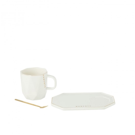 J Line tasses de cafe Jolipa Tasse Sous Tasse Cuillere Moments Ceramique Blanc.