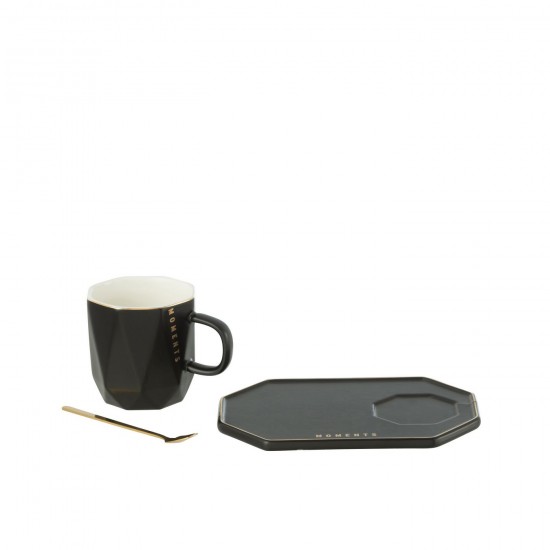 J Line tasses de cafe Jolipa Tasse Sous Tasse Cuillere Moments Ceramique Noir.