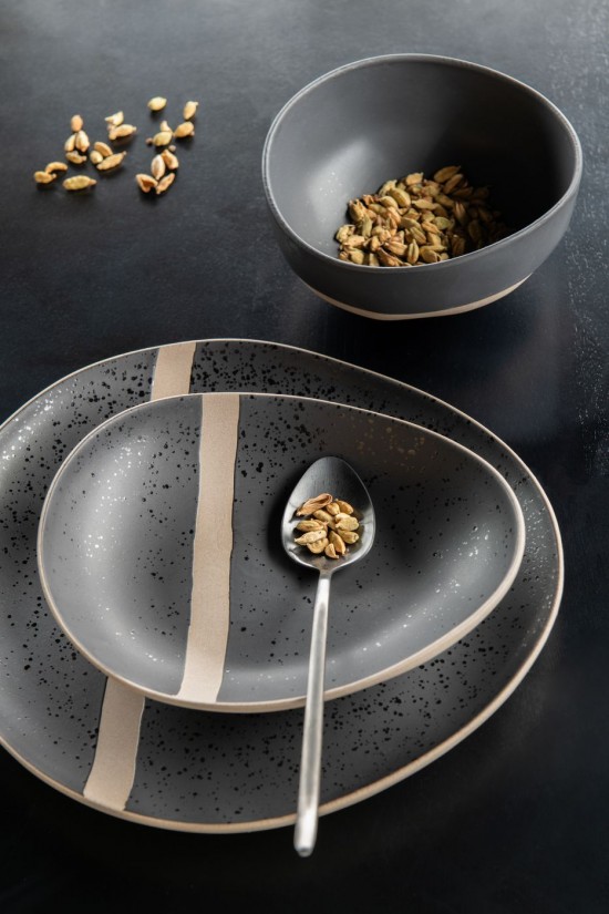 J Line Insalatiera Ceramica Nero Tortora Plato Ensalada Cerámica Negro Gris Pardo.