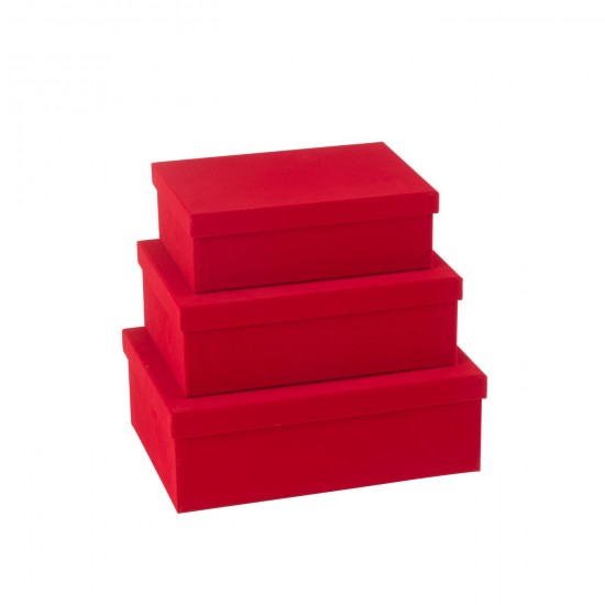 J Line boites Jolipa Set 3 Boite Rectangle Velours Papier Rouge.