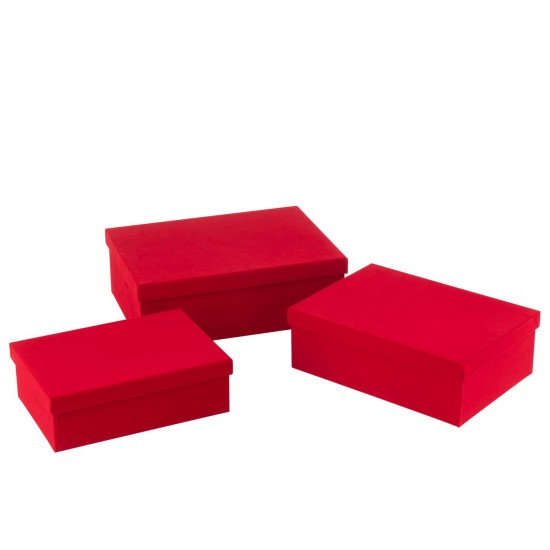 J Line Set Van 3 Dozen Rechthoekig Fluweel Papier Rood opbergboxen opbergdozen JO49220.