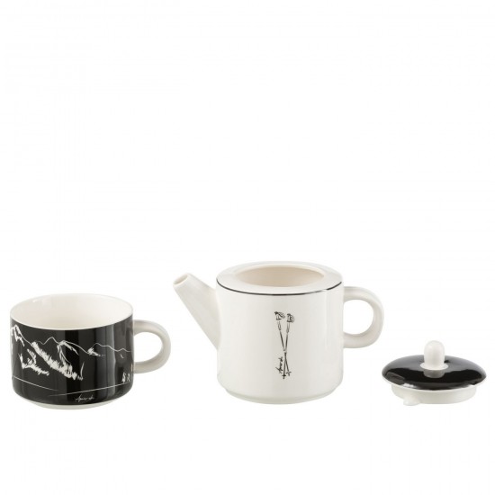 J Line théières Jolipa Theiere Tasse Boite Cadeau Ceramique Noir Blanc.