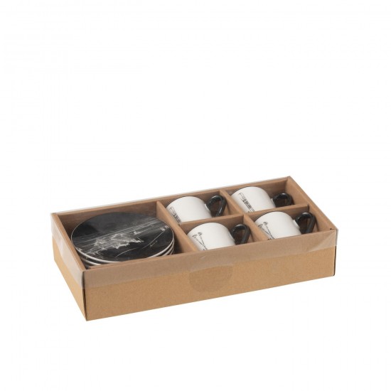 J Line tasses de cafe Jolipa Boite 4 Tasse A Cafe Sous Tasse Boite Cadeau Ceramique Noir Blanc Small.