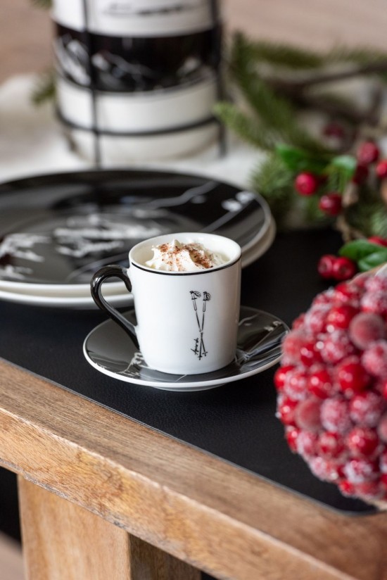 Jline Caja 4 Tazas De Café Platillo Caja Regalo Cerámica Negro Blanco Large.