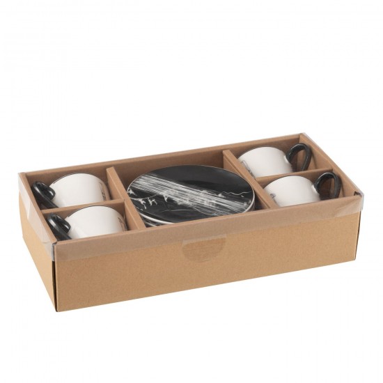 J Line tasses de cafe Jolipa Boite 4 Tasse A The Sous Tasse Boite Cadeau Ceramique Noir Blanc Large.