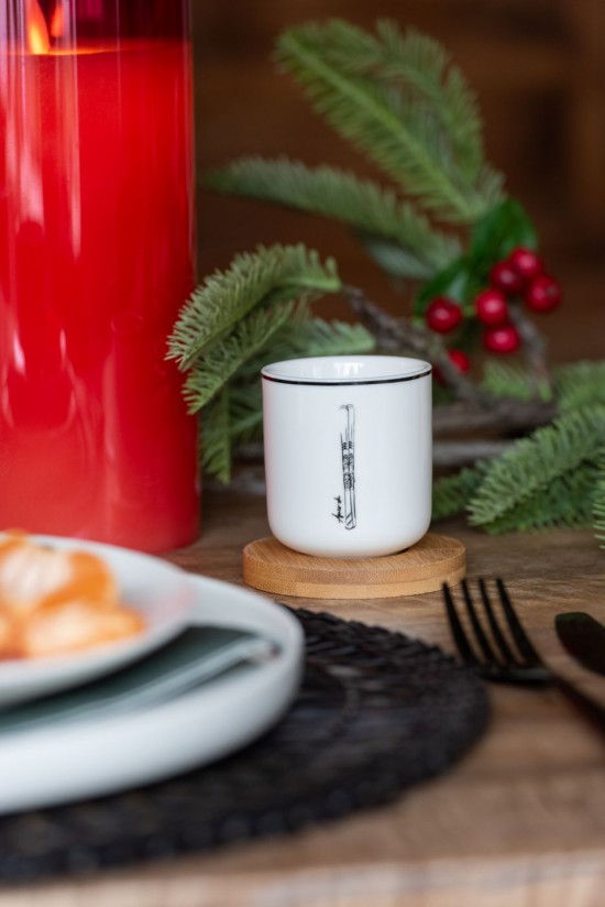 Jline Caja 4 Tazas De Café Platillo Bambú Caja Regalo Cerámica Negro Blanco.