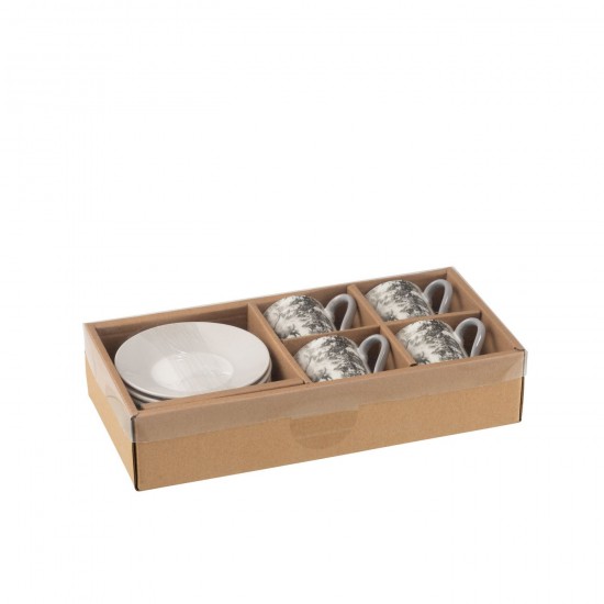 J Line tasses de cafe Jolipa Boite 4 Tasse A Cafe Sous Tasse Renne Boite Cadeau Ceramique Gris Small.