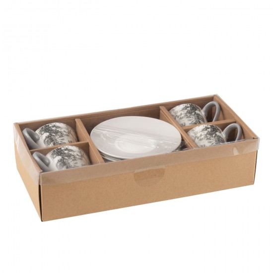 J Line tasses de cafe Jolipa Boite 4 Tasse A The Sous Tasse Renne Boite Cadeau Ceramique Gris Large.