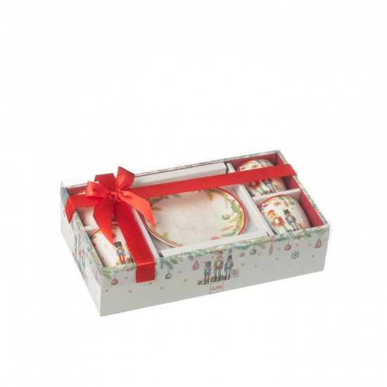 J Line série de vaisselle Jolipa Boite 4 Tasse Cafe Sous Tasse Casse Noisette Ceramique Blanc.