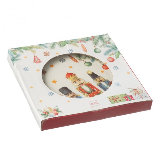 J Line série de vaisselle Jolipa Assiette Rond Casse Noisette Boite Cadeau Ceramique Blanc Large.