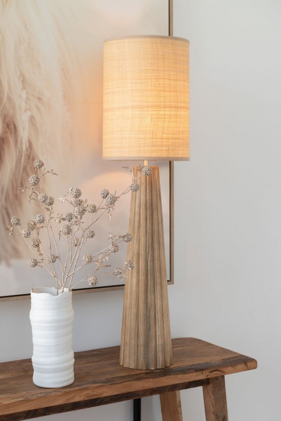 Jline Lampara De Mesa Roscado Madera De Ailanto Natural Small.