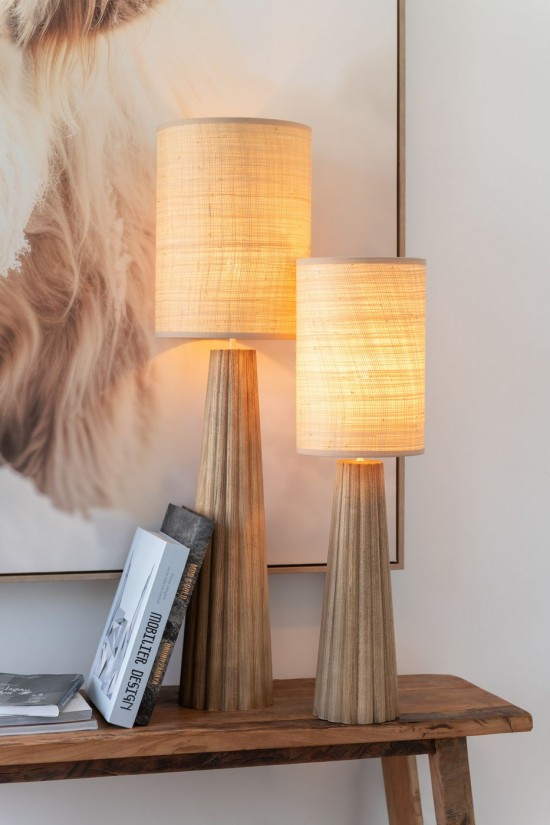 J Line Lampada Da Tavolo Ombrello Legno Di Ailanto Naturale Small Lampara De Mesa Roscado Madera De Ailanto Natural Small.