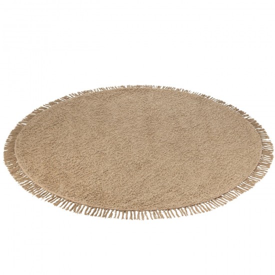 J Line Tapijt Rond Franjes Katoen Polyester Donker Beige vloertapijten vloerkleed vloerkleden JO49522.